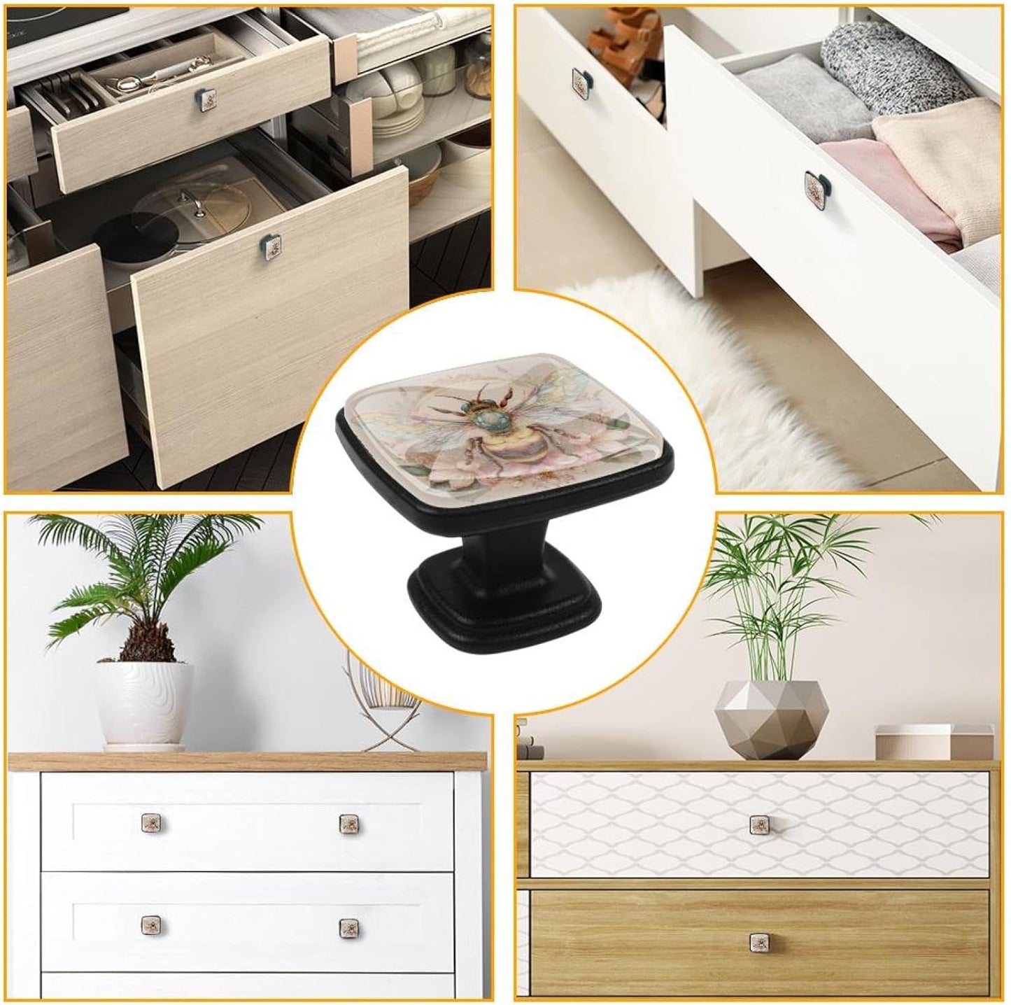 4 Pack Cabinet Knobs Drawer Pulls, 30mm Round ABS Glass Drawer Hardware Growing Purple Butterflies Cabinet Handles with Screws for Dressers Kitchens Cupboard