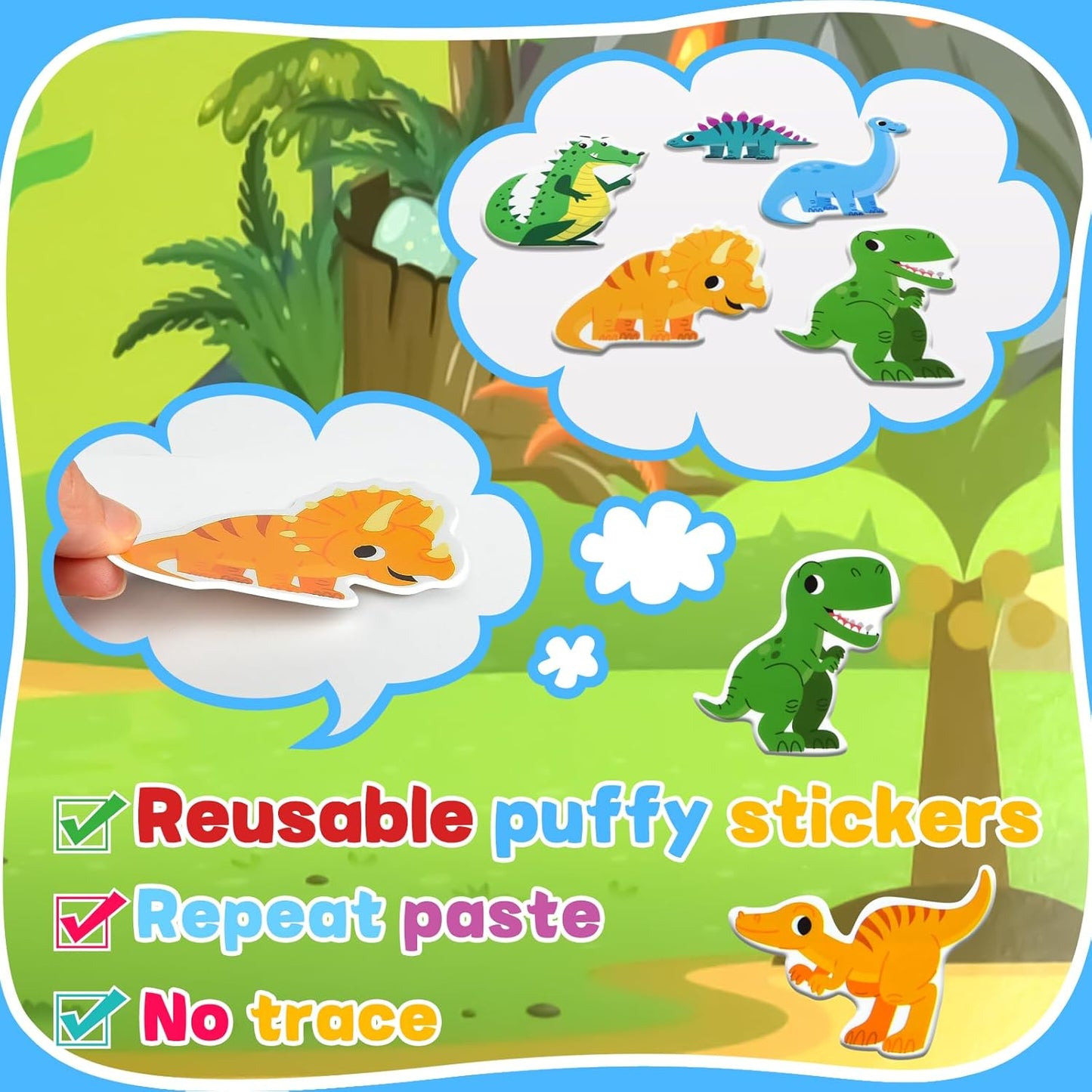 ASTARON Reusable Sticker Book for Toddlers, 88 Pcs Dinosaur Stickers Road Trip Activities Car Airplane Activities Travel Toys for Kids, Kids Quiet Time Activities (2-6 Age)