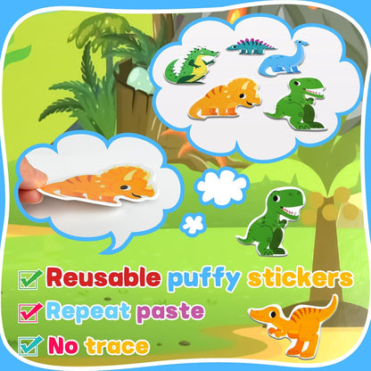 ASTARON Reusable Sticker Book for Toddlers, 88 Pcs Dinosaur Stickers Road Trip Activities Car Airplane Activities Travel Toys for Kids, Kids Quiet Time Activities (2-6 Age)