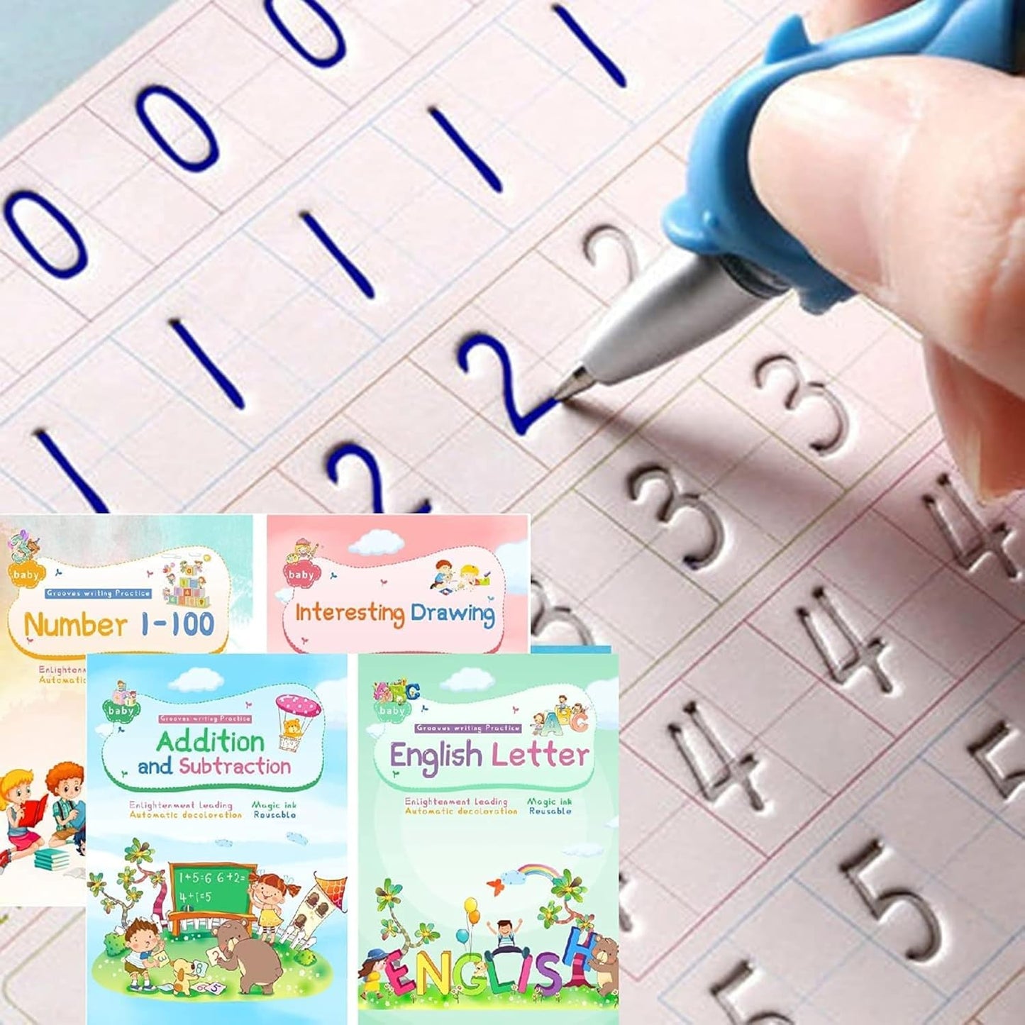 Magical Handwriting Workbooks Handwriting Practice Copybook, Handwriting Aid Magic Pen Reusable Copybook Grooves Template Design for Children Books Suitable for Children's Learning (6)