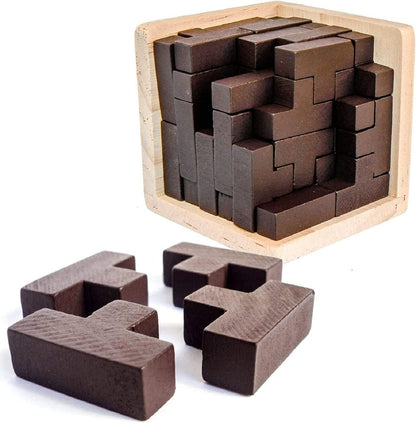 Wooden Brain Teaser Puzzles Box Brain Teasers Wooden Puzzle T-Shaped Geometric Intellectual Jigsaw Logic Cube Puzzles Mind Games for Kids and Adults