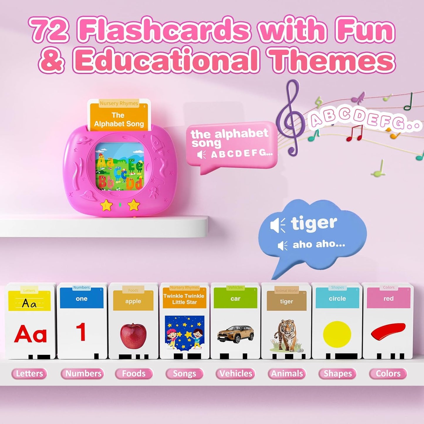HOMESTEC Toddler Talking Flash Cards with American Accent and 288 Sight Words for Speech Therapy Learning Montessori Sensory Play for Boys and Girls Ages 3 to 6 Birthday Gifts (Pink)