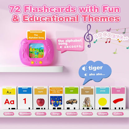 HOMESTEC Toddler Talking Flash Cards with American Accent and 288 Sight Words for Speech Therapy Learning Montessori Sensory Play for Boys and Girls Ages 3 to 6 Birthday Gifts (Pink)