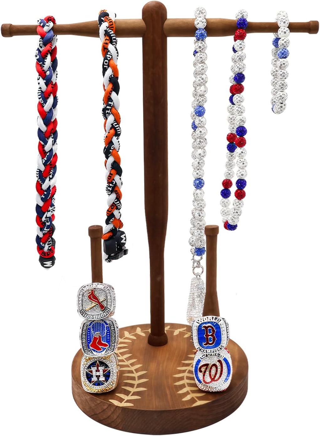 rain bunny Wooden Baseball or Softball Drip Necklace Organizer Holder, Championship Ring Display Holder, Softball Ring Holder, Drip Necklace Baseball Display Gift (Walnut Red)