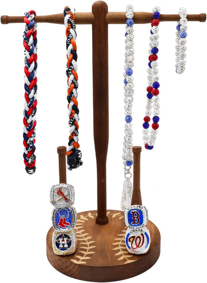 rain bunny Wooden Baseball or Softball Drip Necklace Organizer Holder, Championship Ring Display Holder, Softball Ring Holder, Drip Necklace Baseball Display Gift (Walnut Red)