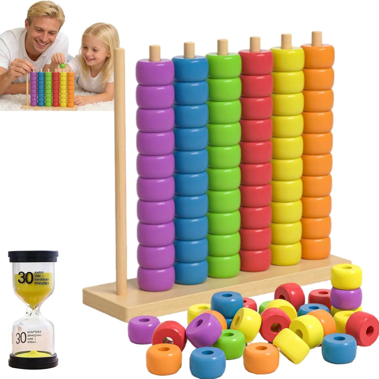 Color Matching Stacking Puzzle Game, Fast Pattern Challenge Ring Stack Puzzle for 2 Players, Competitive Tabletop Brain Teaser with Rack, Rings & Cards (Large Size)