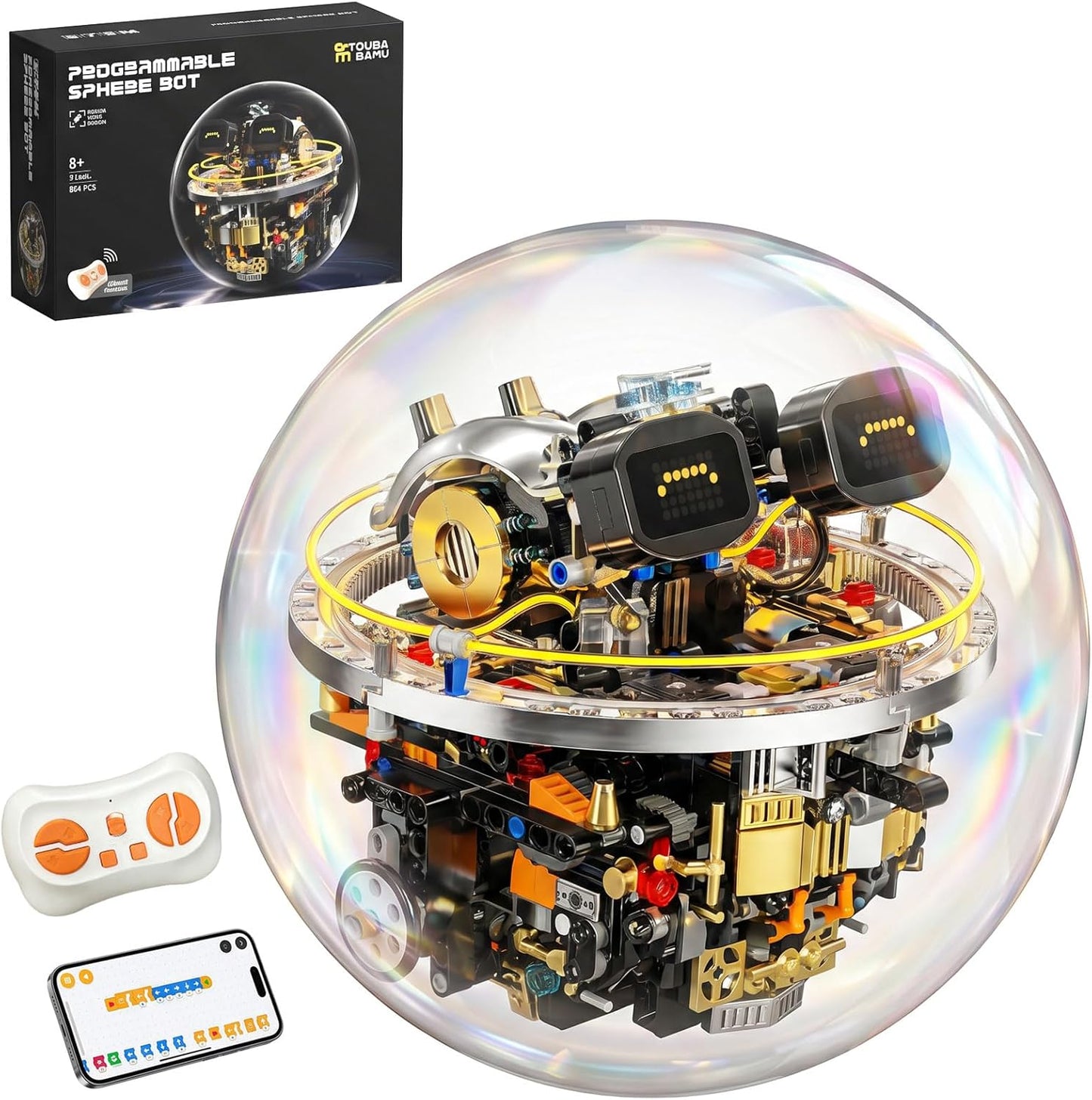 Spherical Robot Toy Kit for Kids Ages 8-12 — Remote & APP Control, STEM Robotics Building Set 804 PCS with Rechargeable Motor, 17 LED Expressions, Birthday for Boys Girls
