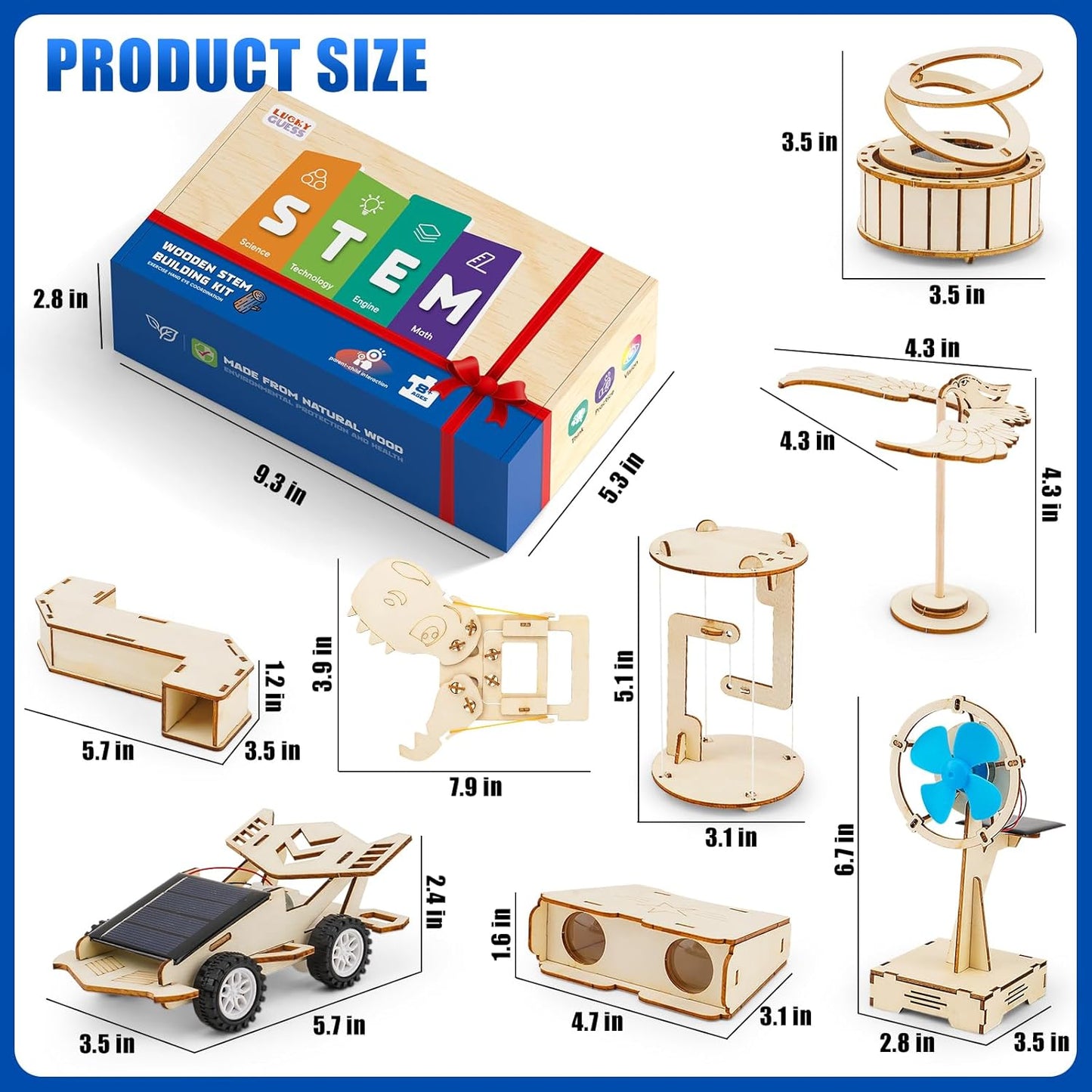8 in1 STEM Science Kit for Kids Age 8-14, Wooden Physics Experiments & Solar Engineering Kits, Build Solar Car, Anti-Gravity Device, Telescope, Periscope & Dinosaur Claw, Gifts for Boys Girls
