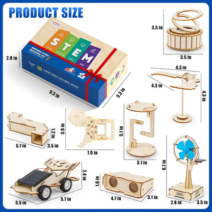 8 in1 STEM Science Kit for Kids Age 8-14, Wooden Physics Experiments & Solar Engineering Kits, Build Solar Car, Anti-Gravity Device, Telescope, Periscope & Dinosaur Claw, Gifts for Boys Girls