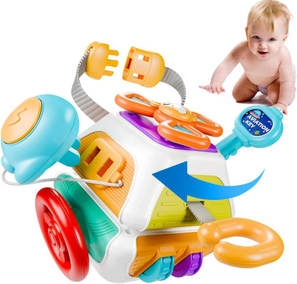 Montessori Busy Cube for Toddlers,Car Travel Toys Busy Board Activity Cube,Kids Educational Birthday Gifts Sensory Baby Toys 18+ Months (Decahedron)