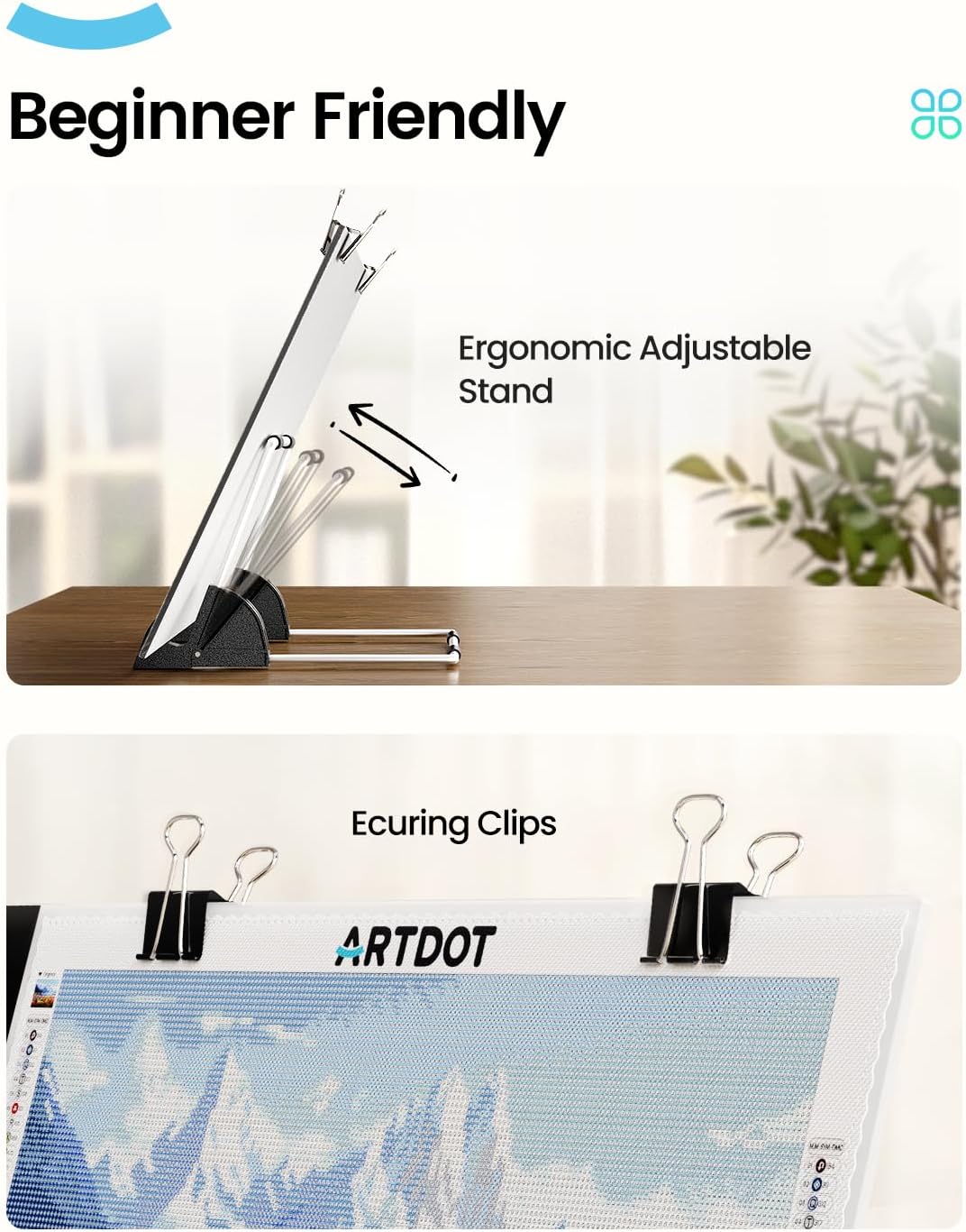 ARTDOT A4 LED Light Pad for Diamond Painting Kits for Adults, USB Powered Adjustable Brightness Diamond Art Light Board with Accessories