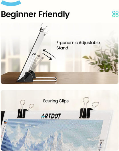 ARTDOT A4 LED Light Pad for Diamond Painting Kits for Adults, USB Powered Adjustable Brightness Diamond Art Light Board with Accessories