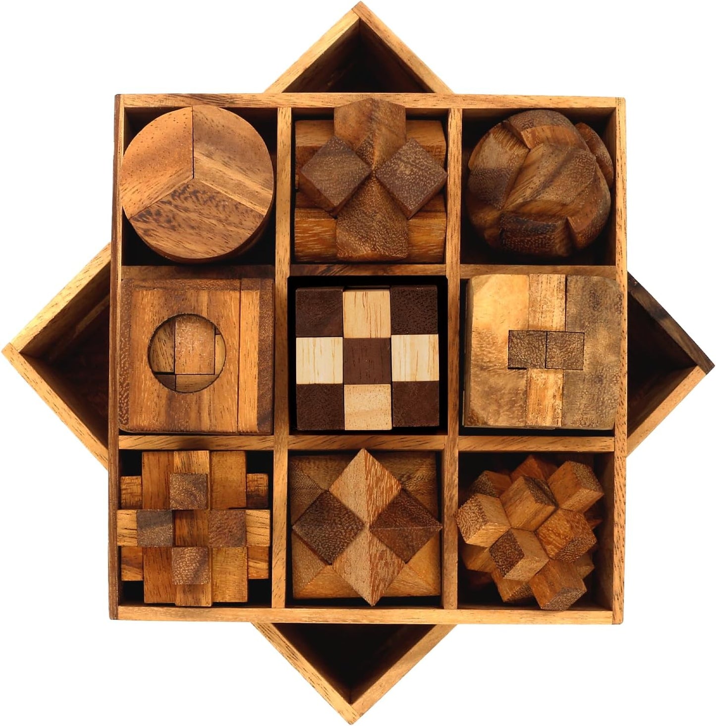 BSIRI 16 in 1 Wooden Brain Teaser Puzzles for Adults and Teens or Kids Interlocking 3D Mini Wood Mind Games Hand Puzzle Teasers Set Toys Coffee Table Games Gift