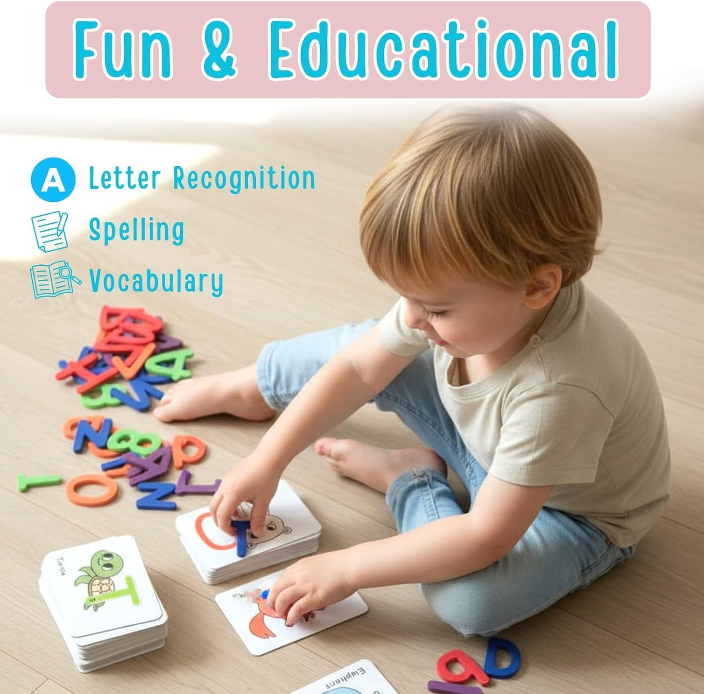 Alphabet Flash Cards for Kids Ages 3-8 – Number and Letter Flash Cards – Montessori Alphabet Puzzle & Matching Game – Letter Recognition for Kindergarten & Preschool Learning
