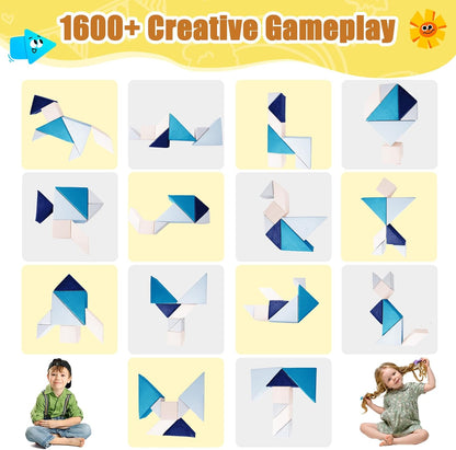 Tangram Puzzles modular kids play couch building fort, Children explorer sofa with Ball Pit, Kids playroom convertible furniture for Inspiring Child Creativity, Made entirely of sponge (Blue Series)