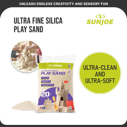 Sun Joe Silica Play Sand for Sandbox, Sensory Table & Gardens, Ultra Fine, 50 Lb Bag - Indoor & Outdoor Craft Accessory for Molding, Digging & Sculpting, PLYSAND50