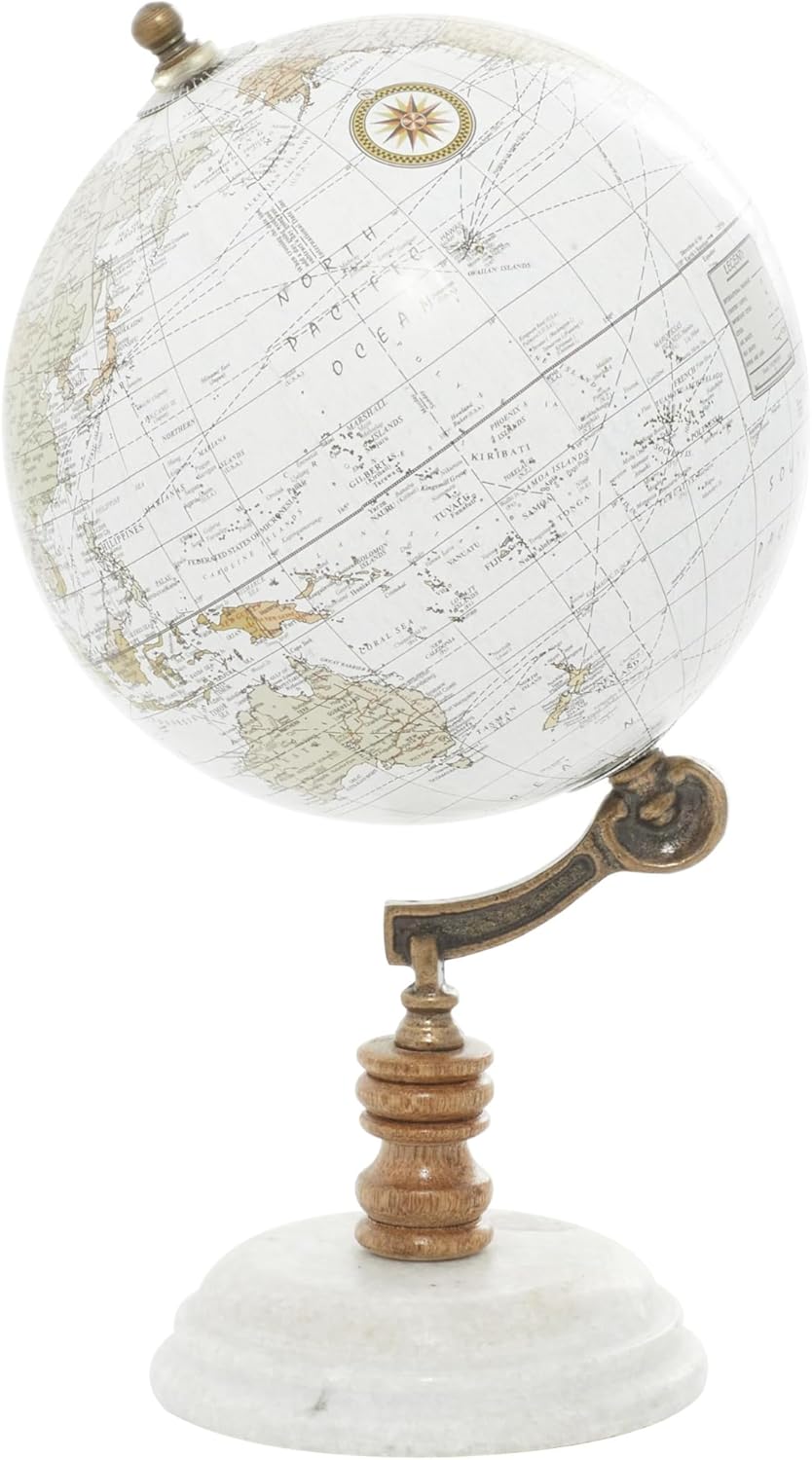 Deco 79 Marble Globe with Marble Base, 7" x 7" x 11", Teal