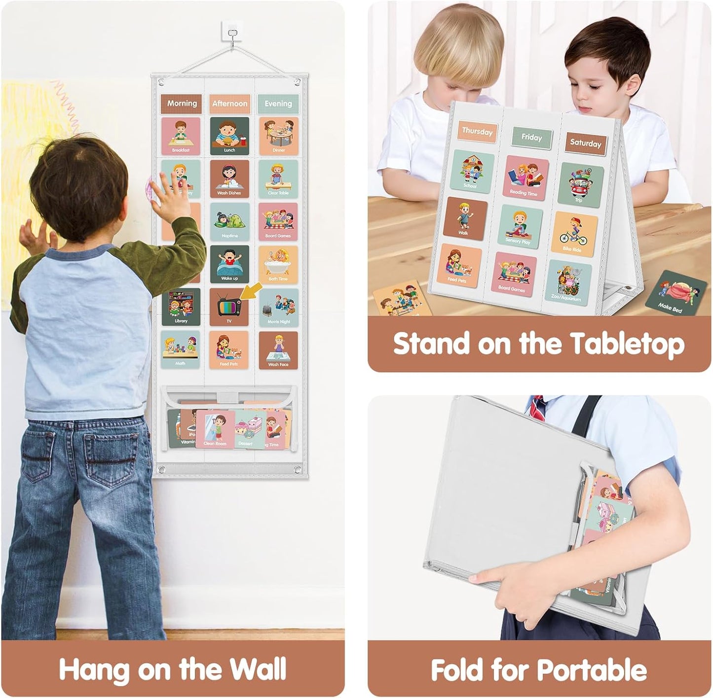 Godery Large Visual Schedule for Kids Chore Reward Chart,Bedtime Routine Chart for Toddlers,Double Side Weekly Planner Board with 109 Cards for Home School Planner,Autism Learning Materials.