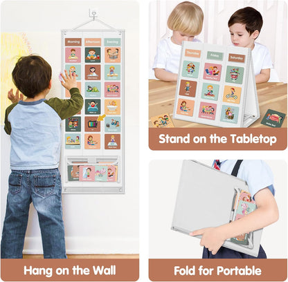 Godery Large Visual Schedule for Kids Chore Reward Chart,Bedtime Routine Chart for Toddlers,Double Side Weekly Planner Board with 109 Cards for Home School Planner,Autism Learning Materials.