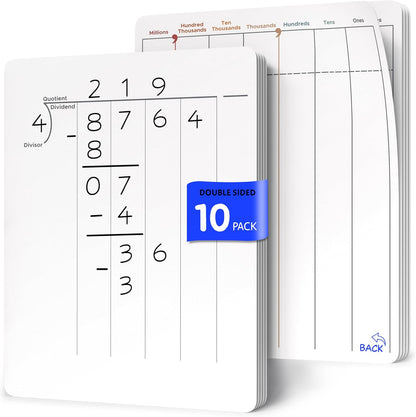 SCRIBBLEDO Division & Place Value Math Practice 9”x12” Small White Board Dry Erase Sheets Math Manipulatives 3rd Grade Long Division Math Supplies Teacher Students Classroom Pack of 10 Sheets