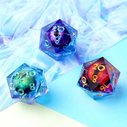 YEMEKO Beholder'S Eye D20 Dice Dragon Eye DND 22MM Single with Resin Sharp Edge 20 Sided D&D Handmade Polyhedral for Dungeons and Dragons, RPG, Roleplaying Games MTG Table Games(Blue Gold)