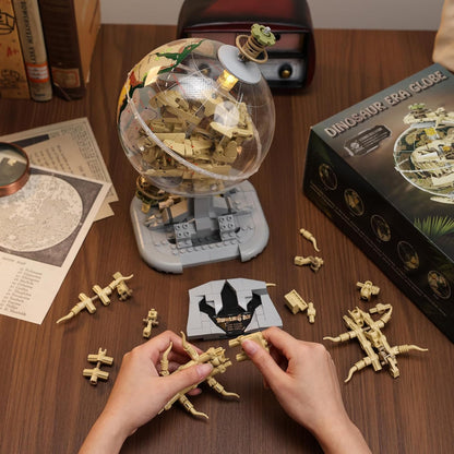 Dinosaur Skull Fossils Globe Building Set,360° Rotatable Globe Display Model with LED Light,STEM Skeleton Model Educational Toy, Gifts for Boys and Girls Ages 14+