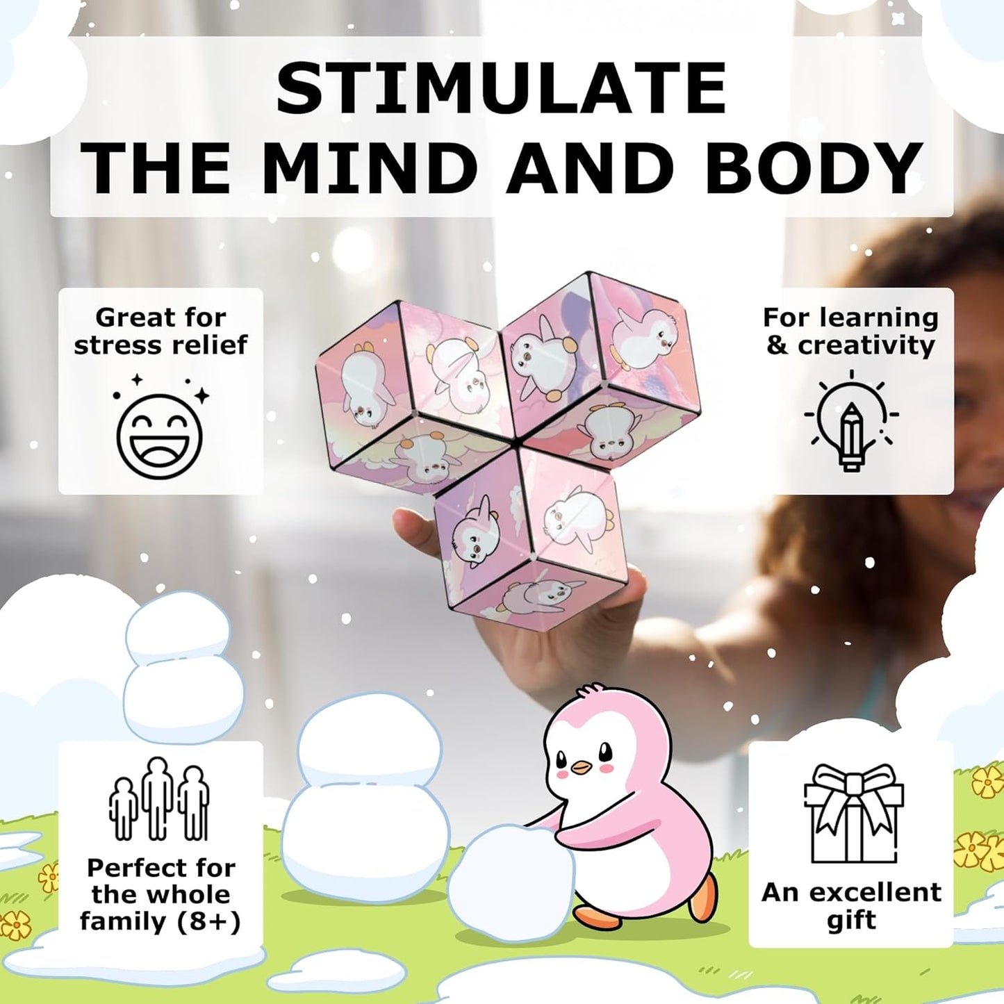 Shashibo Pudgy Penguins Shape Shifting Box – STEM Fidget Toy with Ultra Strong Magnets, Puzzle Cube Transforms into 100+ Shapes, Sensory Gift for Kids, Teens, and Adults (Paxton)