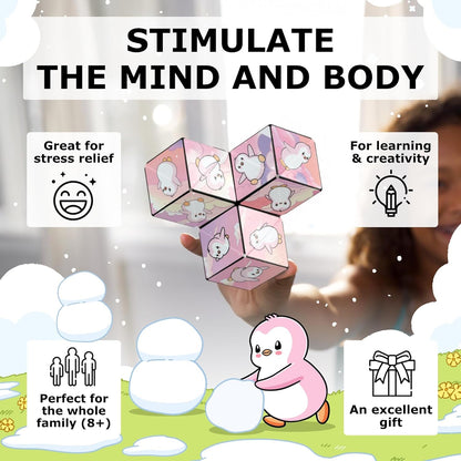 Shashibo Pudgy Penguins Shape Shifting Box – STEM Fidget Toy with Ultra Strong Magnets, Puzzle Cube Transforms into 100+ Shapes, Sensory Gift for Kids, Teens, and Adults (Paxton)