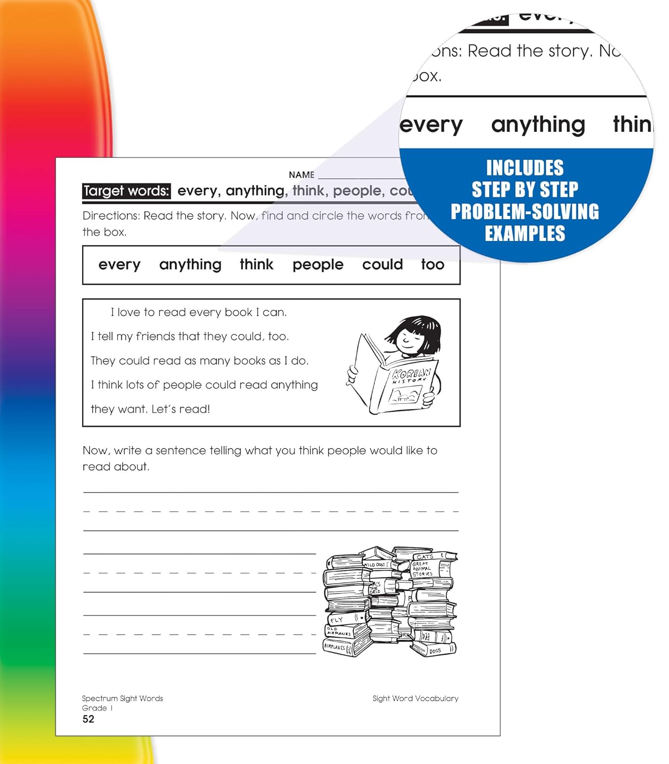 Spectrum Grade 1 Sight Words Workbook, 1st Grade Reading and Writing Practice With Sight Words Flash Cards and Scrambled Sentences, Classroom or Homeschool Curriculum