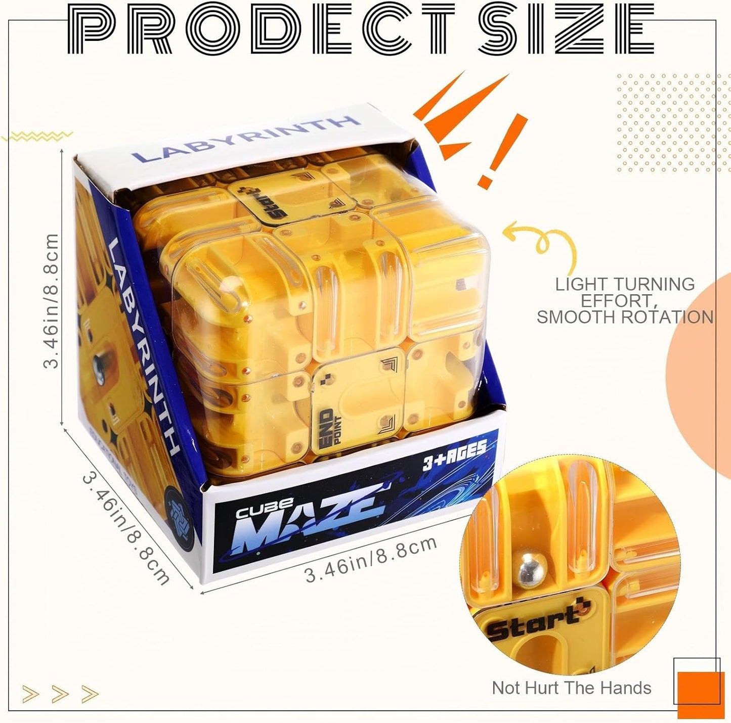 1 Sets Large Labyrinth 3D Maze Cube Puzzle Maze Game Gravity 3D Puzzle Cube Brain Teaser Ball Games for Kids Education Sensory Toys Gift for Adults (Upgrade Version,Yellow)
