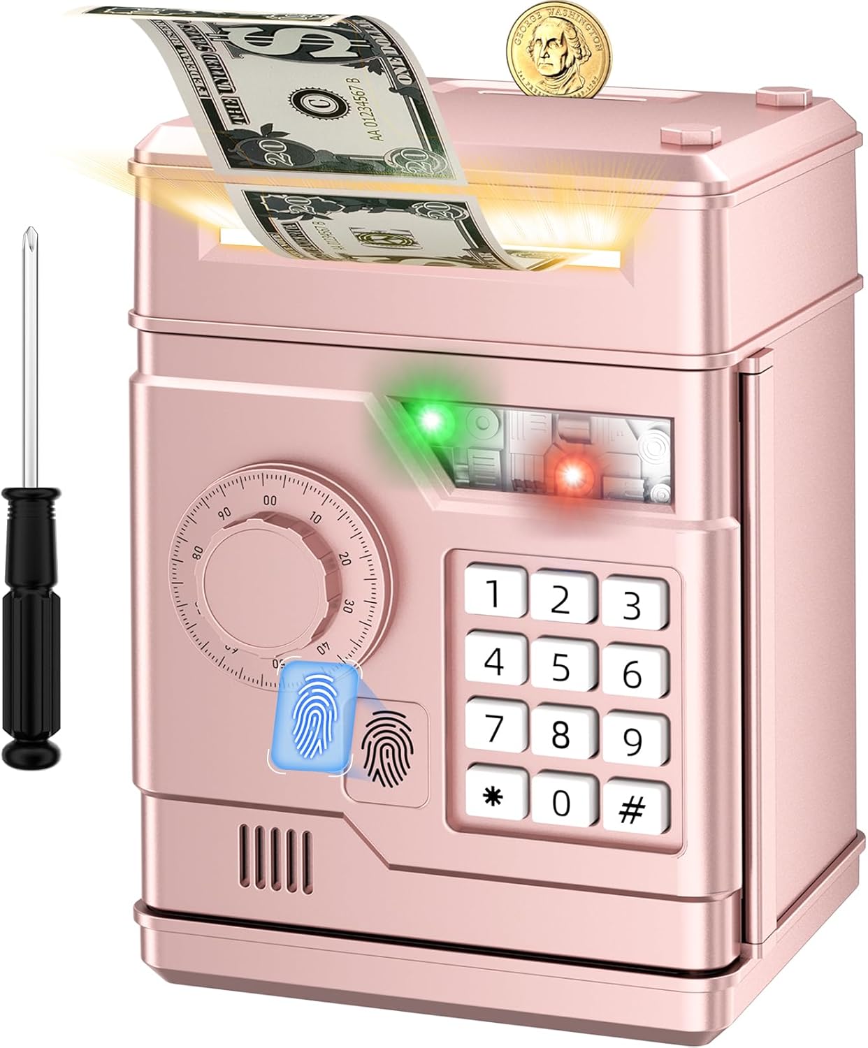 Piggy Bank, Automatic Electronic Piggy Bank for Kids Boys Girls with Password and Fingerprint Unlocking Simulation, Money Bank Kids Safe Toys for 3 4 5 6 7 8 9 10 Year Old Boy Girl (Black)