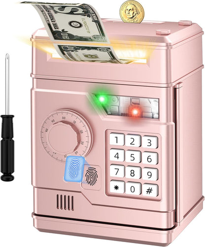 Piggy Bank, Automatic Electronic Piggy Bank for Kids Boys Girls with Password and Fingerprint Unlocking Simulation, Money Bank Kids Safe Toys for 3 4 5 6 7 8 9 10 Year Old Boy Girl (Black)