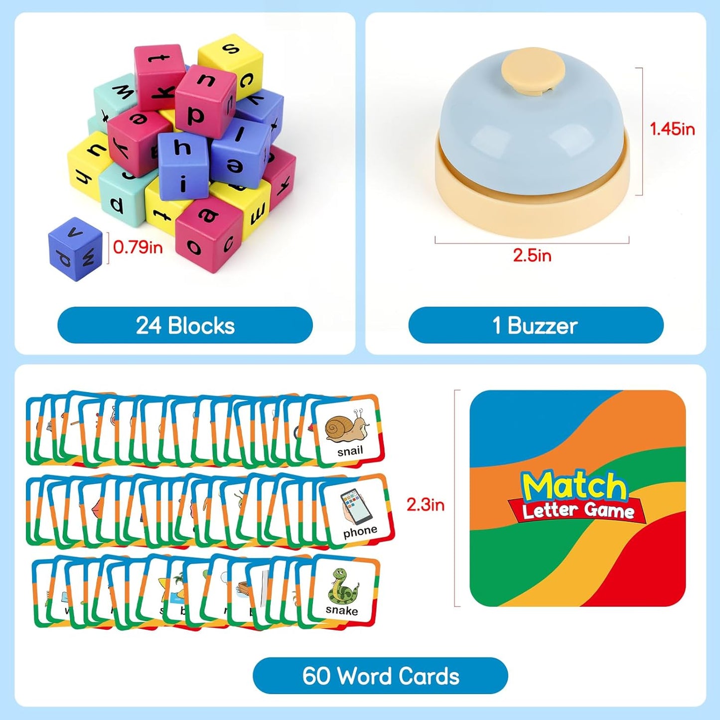 Edulok Word Race Cube - Preschool Wooden Alphabet Letter Blocks & Phonics Matching Games - CVC Word Learning Toys