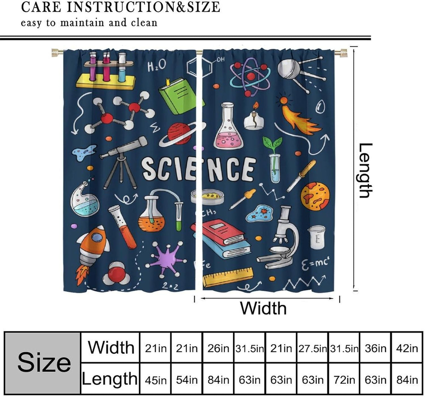 Science Physics Window Curtains, Abstract Math Chemistry Curtain Scientist Graffiti Print Window Treatments for Kids Teens Bedroom Living Room Kitchen Set 2 Panels,42x63 Inches