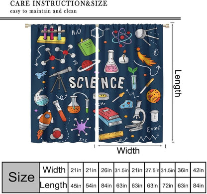 Science Physics Window Curtains, Abstract Math Chemistry Curtain Scientist Graffiti Print Window Treatments for Kids Teens Bedroom Living Room Kitchen Set 2 Panels,42x63 Inches