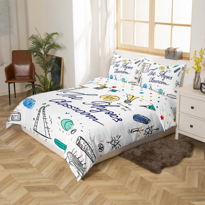 Erosebridal Science Theme Bedding Set Queen Size for Boys Girls Chemistry Periodic Table Print Duvet Cover Chemical Subject Theme Comforter Cover Teens Kids Math Science Atyle Bedspread Cover 3 Pcs