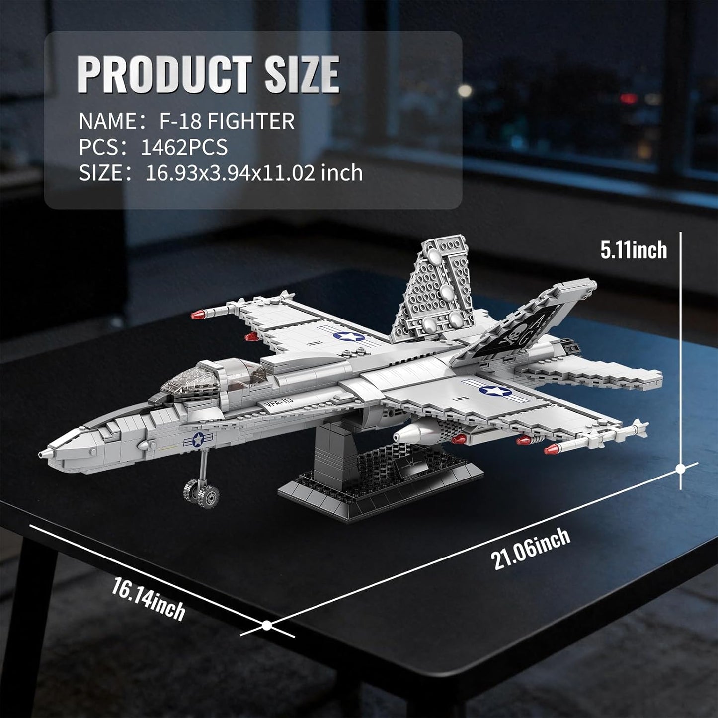 F-18 Fighter Jet Building Set for Adults, 1387PCS Military Hornet Aircraft Model with Retractable Landing Gear, Movable Wings, Display Stand, Technical Plane Collectible Kit for Men