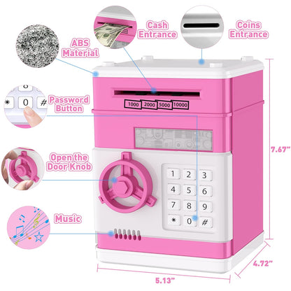 JUNEU Unicorn Piggy Bank for Kids, Gifts for 5 6 7 8 9 10 Year Old Girls, Kids Electronic Piggy Bank, Girls Birthday Gifts, Educational Toys for Girl Boys, Kid Money Saving Box, Mini ATM Coin Bank