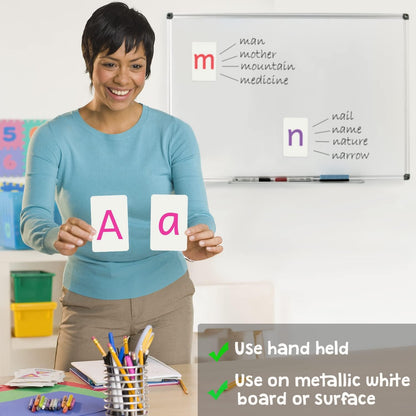 Attractivia Magnetic Big Alphabet ABC Flash Cards - 52 Sturdy Uppercase & Lowercase Large Letters, Black - for Classroom Teachers, Homeschool, ESL, Kids and Adults