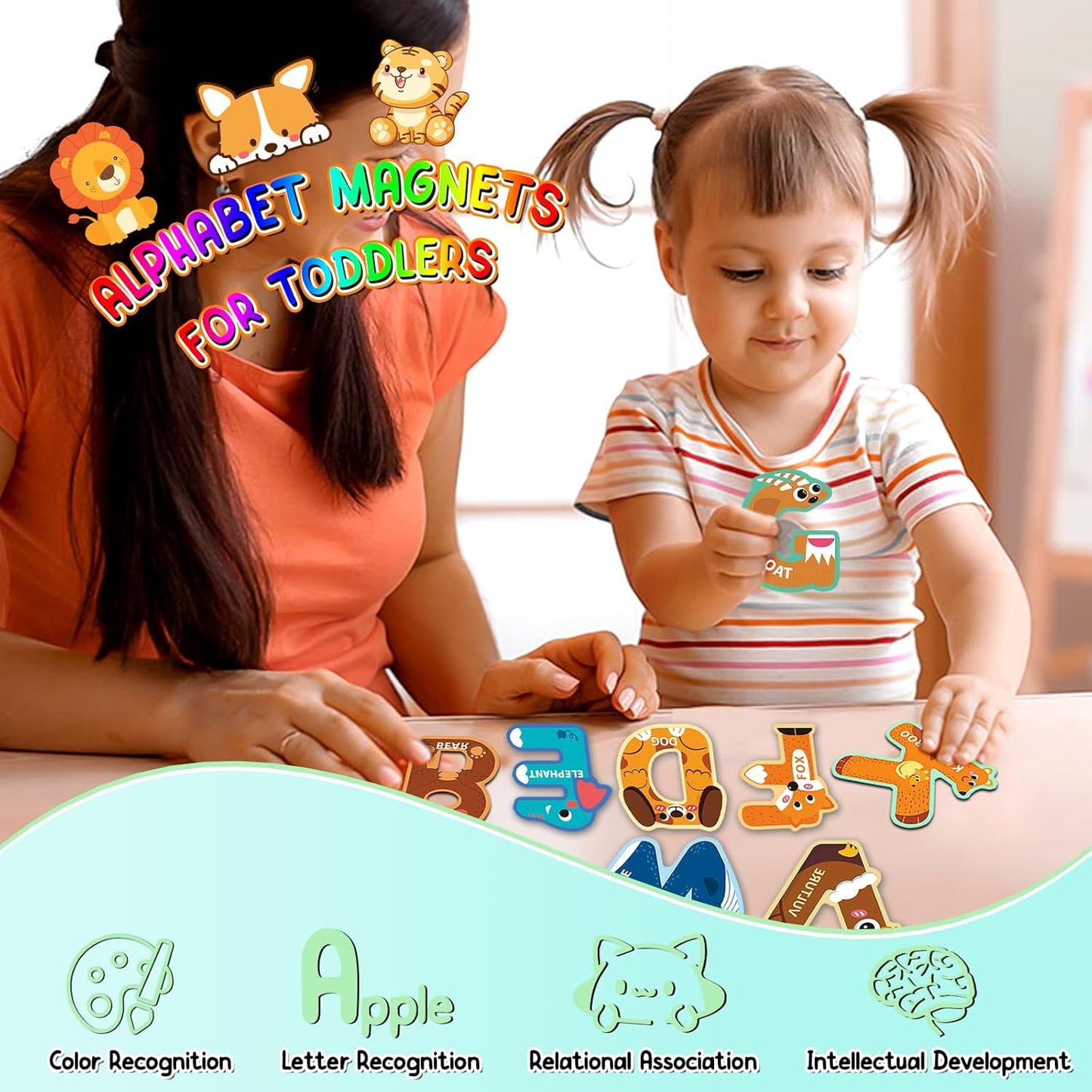 Fridge Magnets for Toddlers 1-3, Alphabet Magnets, Magnetic Alphabet Letters, ABC Magnets for Toddlers 1-3 Refrigerator, Letter Magnets for Fridge, Magnetic Toys for Toddlers 1-3