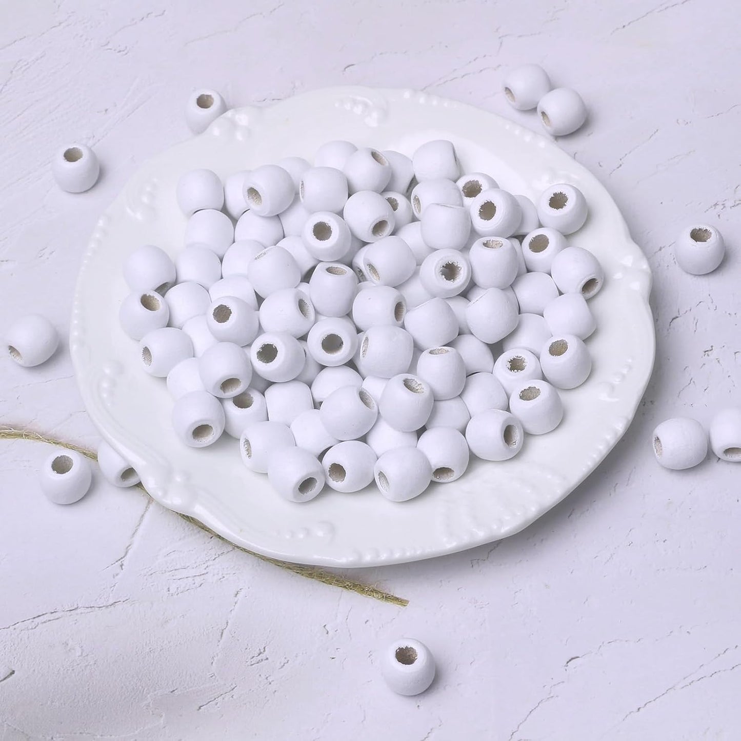 120 11x12mm White Wooden Beads with 5mm Large Hole Barrel Wood Spacer Loose Beads for Handmade Crafts Making
