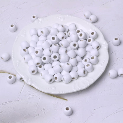 120 11x12mm White Wooden Beads with 5mm Large Hole Barrel Wood Spacer Loose Beads for Handmade Crafts Making