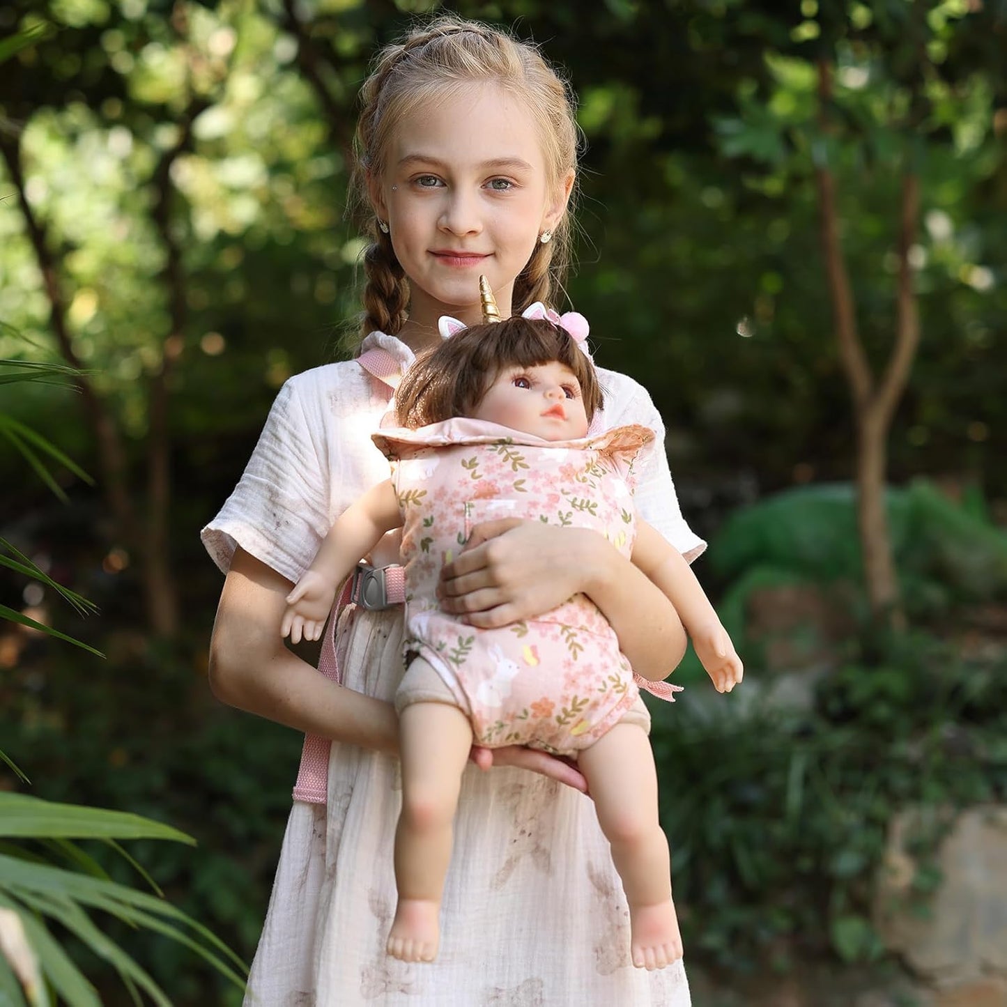 GAGAKU Baby Doll Carrier for Little Girls, Reborn Doll Accessories for Toddlers 3+ Years Old, Kids Toy Baby Dolls Sling Carrier - Pink - Moonflower