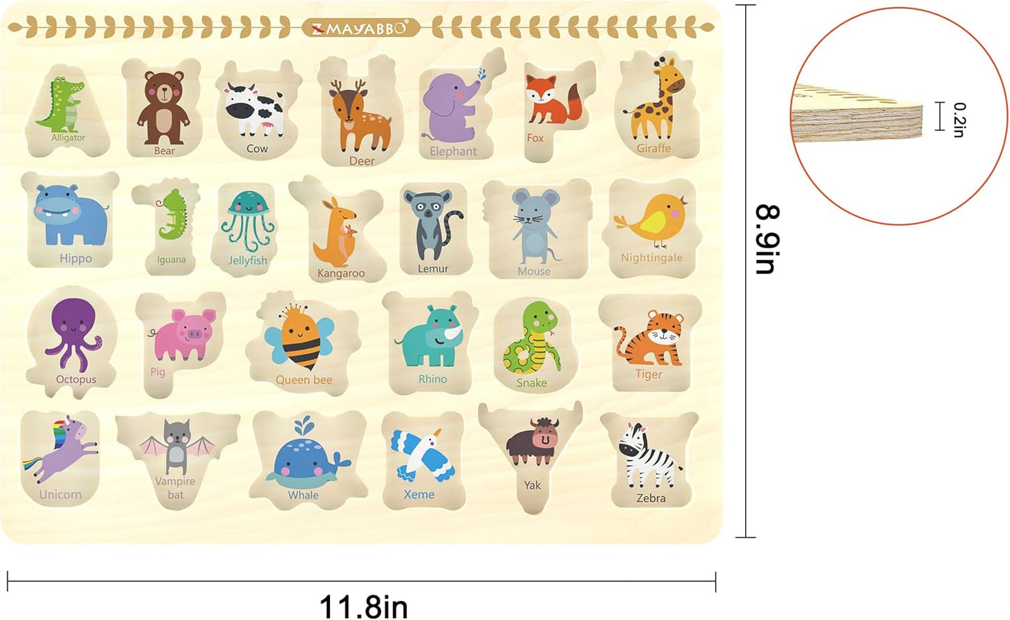 Wooden Peg Puzzle for Toddlers, Alphabet Learning Toys, Baby Puzzles Alphabet Board for Kids, Preschool Knob Puzzle for Boys Girls, Chunky ABC Shape Puzzles for 2 3 4 Year Old