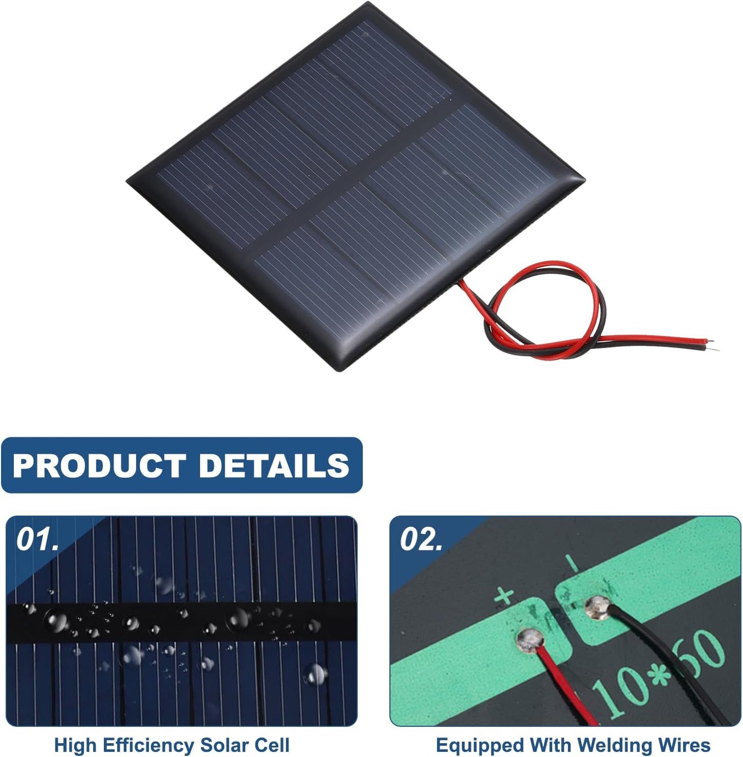 MECCANIXITY 2 Pcs 5.5V 0.44W 70mA Mini Solar Panels, Small Polycrystalline Solar Cell Panel with 2 Cable for DIY Electric Toy Materials Kits Charger, 60mm x 60mm