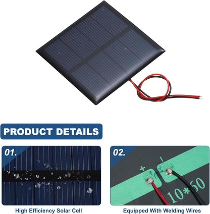 MECCANIXITY 2 Pcs 5.5V 0.44W 70mA Mini Solar Panels, Small Polycrystalline Solar Cell Panel with 2 Cable for DIY Electric Toy Materials Kits Charger, 60mm x 60mm