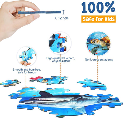 DIGOBAY Underwater Ocean Floor Puzzle for Kids Ages 4-6, Shark Toys for Boys Girls, 70 Pieces Large Jigsaw Shark Puzzles for Kids Ages 3-8, Educational Ocean Animals Toys for Birthday Christmas