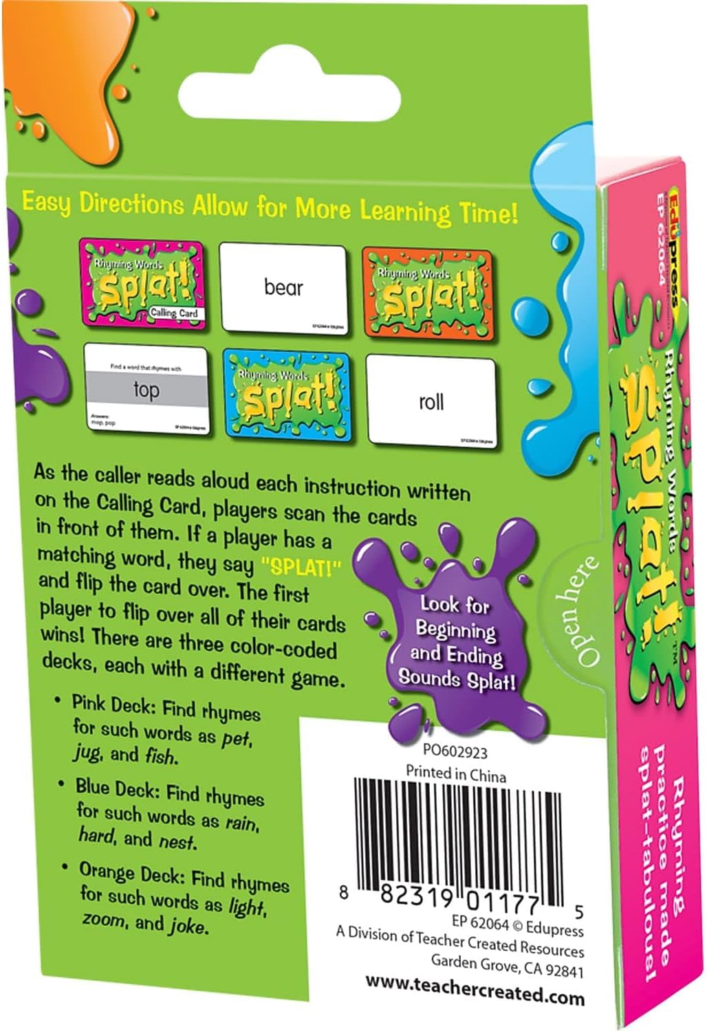 Teacher Created Resources Rhyming Words Splat™ Game Grades K-2 (EP62064)