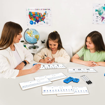 12-Pack Double-Sided Dry Erase Number Line White Boards - 4"x12", Elementary Numberline Strips, White Boards for Students, Math Manipulatives Must Haves, Number Line for Classroom Set - Simply Magic