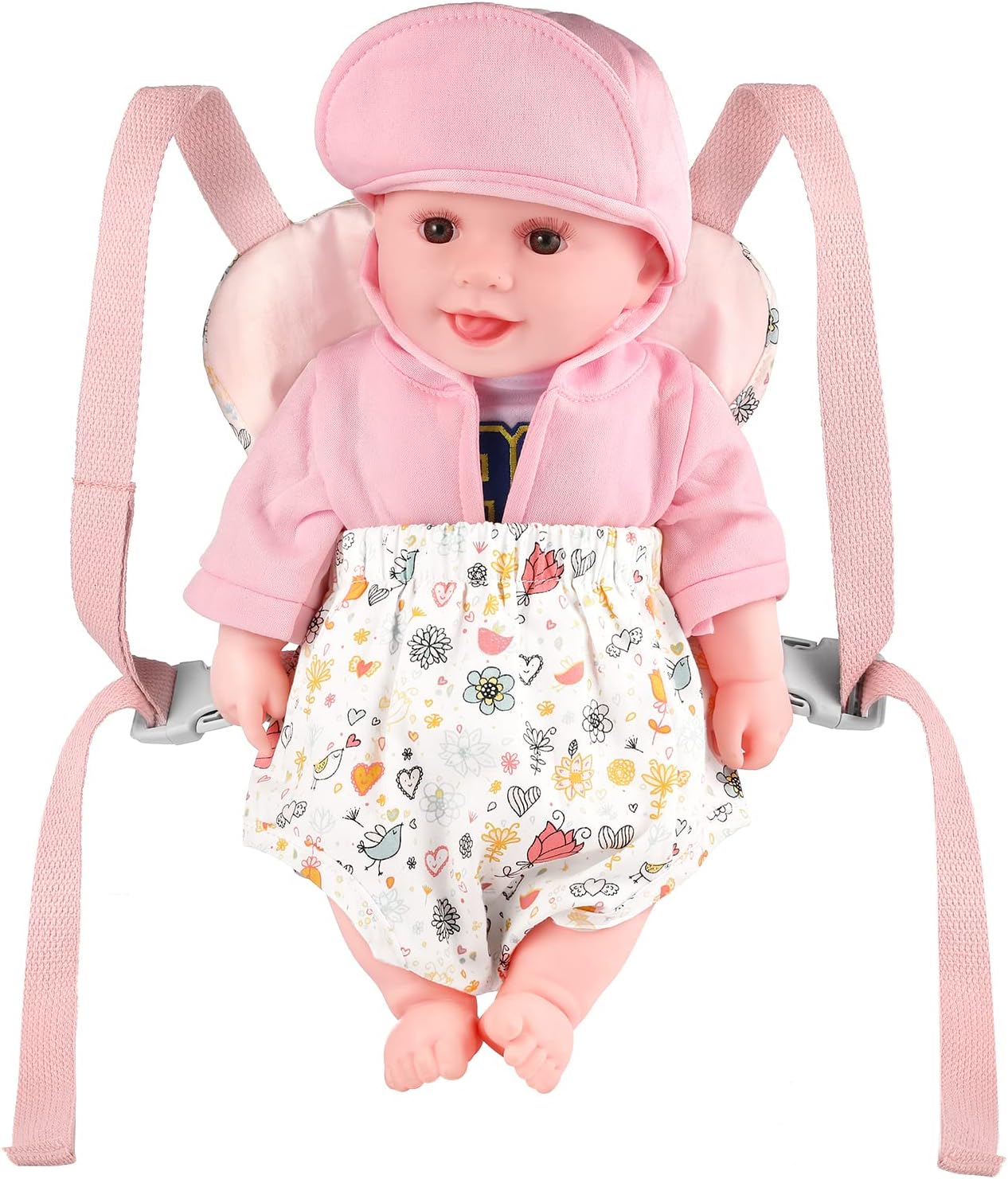 GAGAKU Baby Doll Carrier for Little Girls, Reborn Doll Accessories for Toddlers 3+ Years Old, Kids Toy Baby Dolls Sling Carrier - Pink - Moonflower